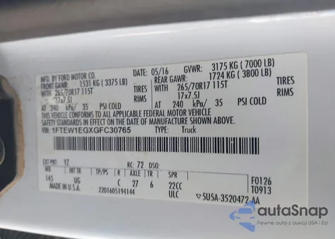 2016 Ford F-150 Xlt из США, поврежденный, VIN 1FTEW1EGXGFC30765